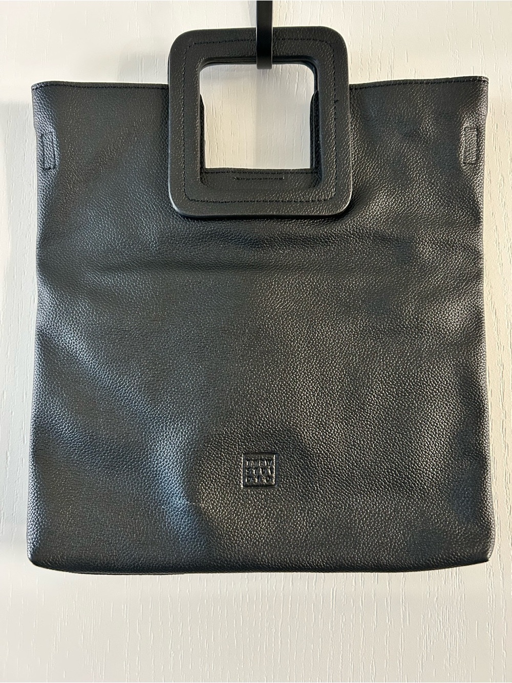 TMRW/ STUDIO Anthropologie Antonio Black Pebbled Leather Square Handle Tote Bag